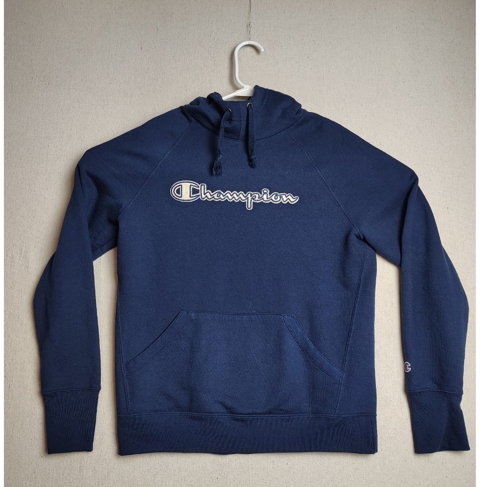 Champion Hoodie Pullover Sweatshirt Spell Out Logo Comfy Casual Small Blue G